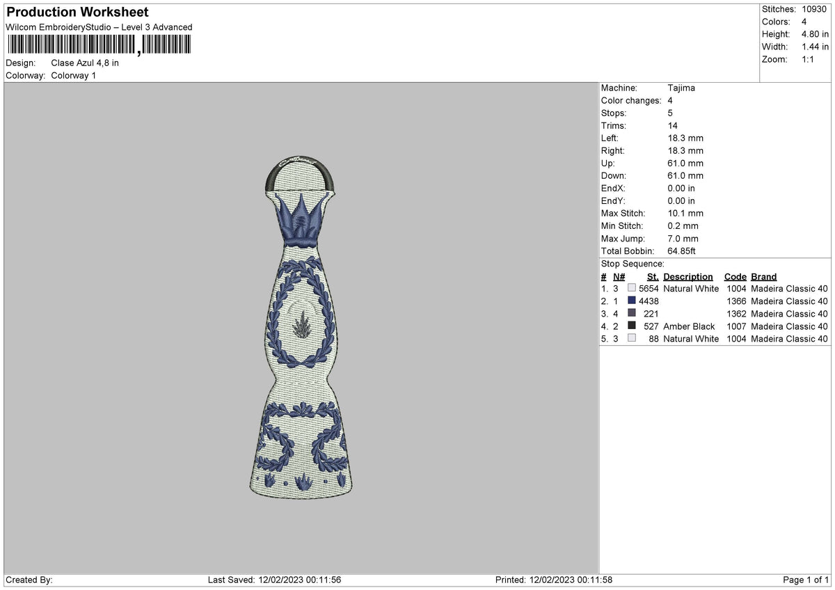 Clase Azul Embroidery File 6 sizes