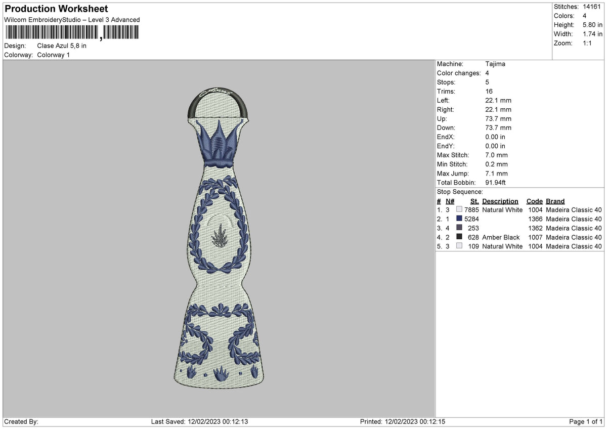 Clase Azul Embroidery File 6 sizes