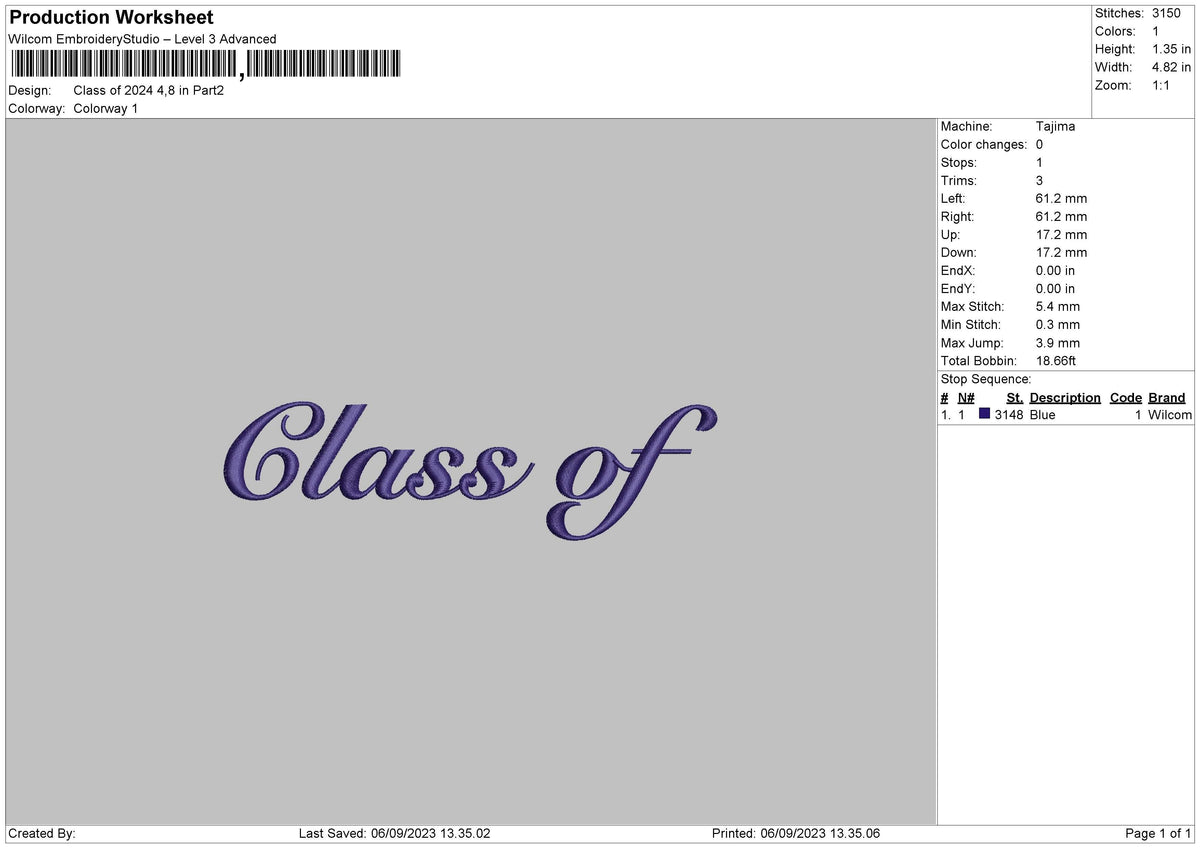 Class Of 2024 3 Parts Embroidery File