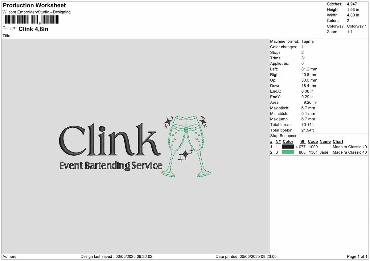 Clink Embroidery File 6 sizes