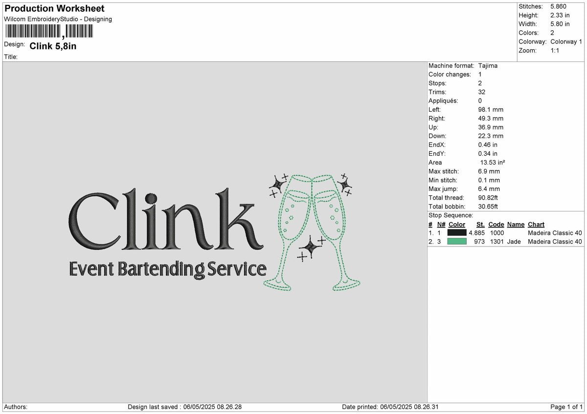 Clink Embroidery File 6 sizes