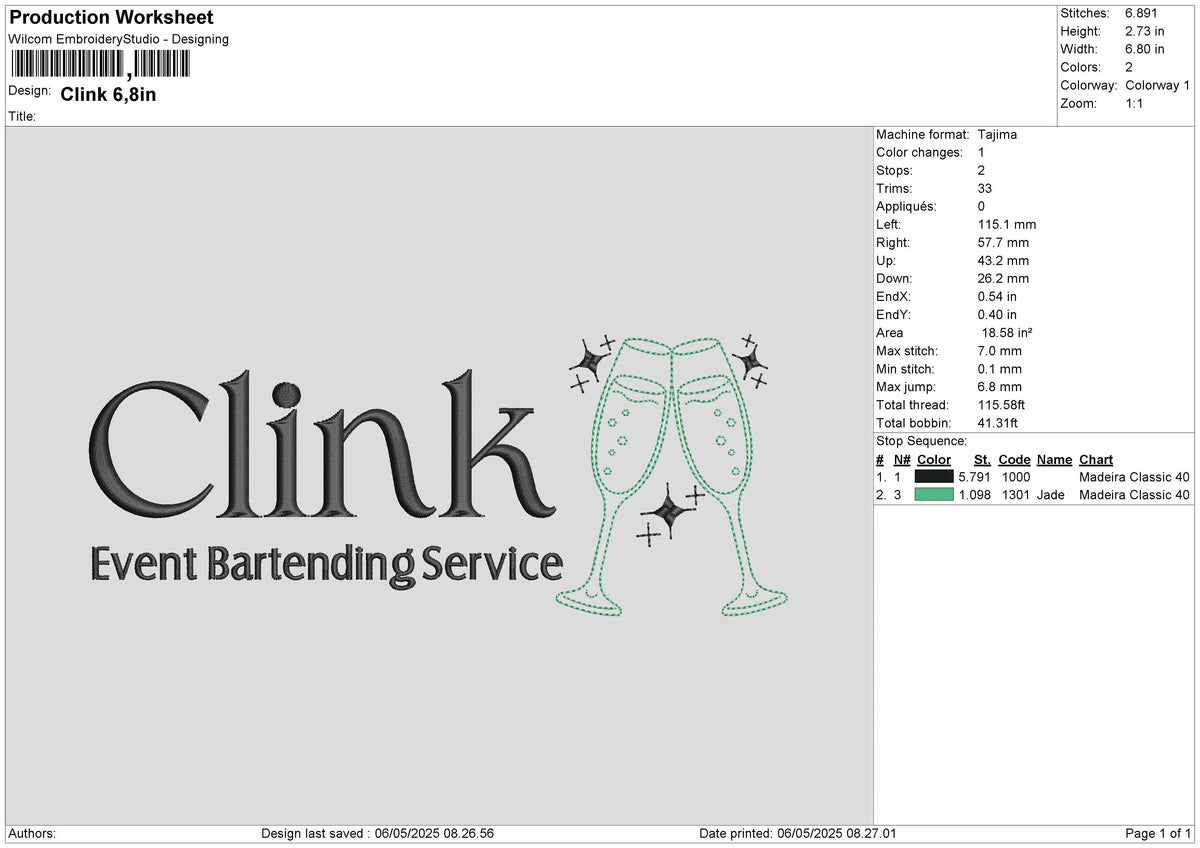 Clink Embroidery File 6 sizes