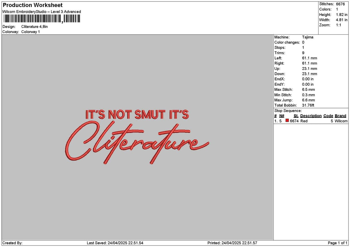 Cliteraturetext Embroidery File 6 sizes