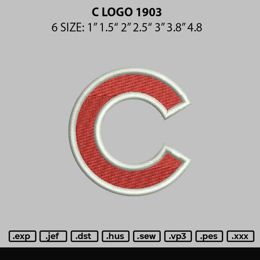 C Logo Emboidery File 6 sizes