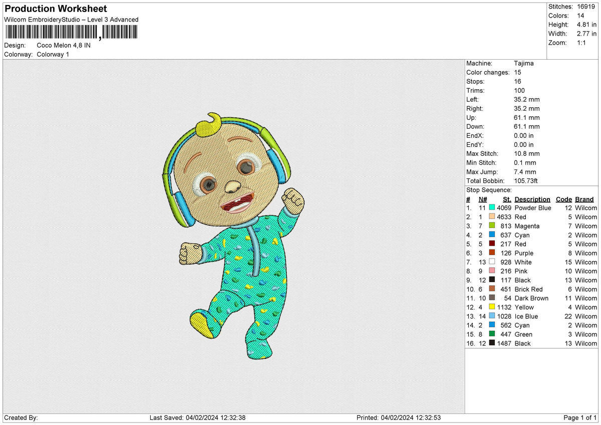 Coco Melon Embroidery File 6 size