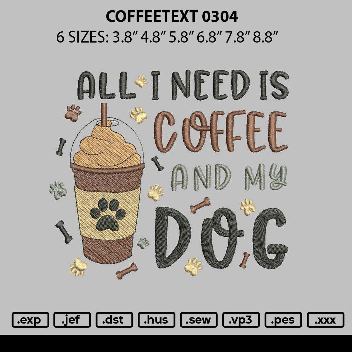 Coffeetext 0304 Embroidery File 6 sizes