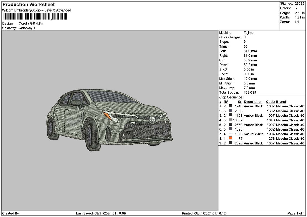Grey Car 0811 Embroidery File 6 sizes