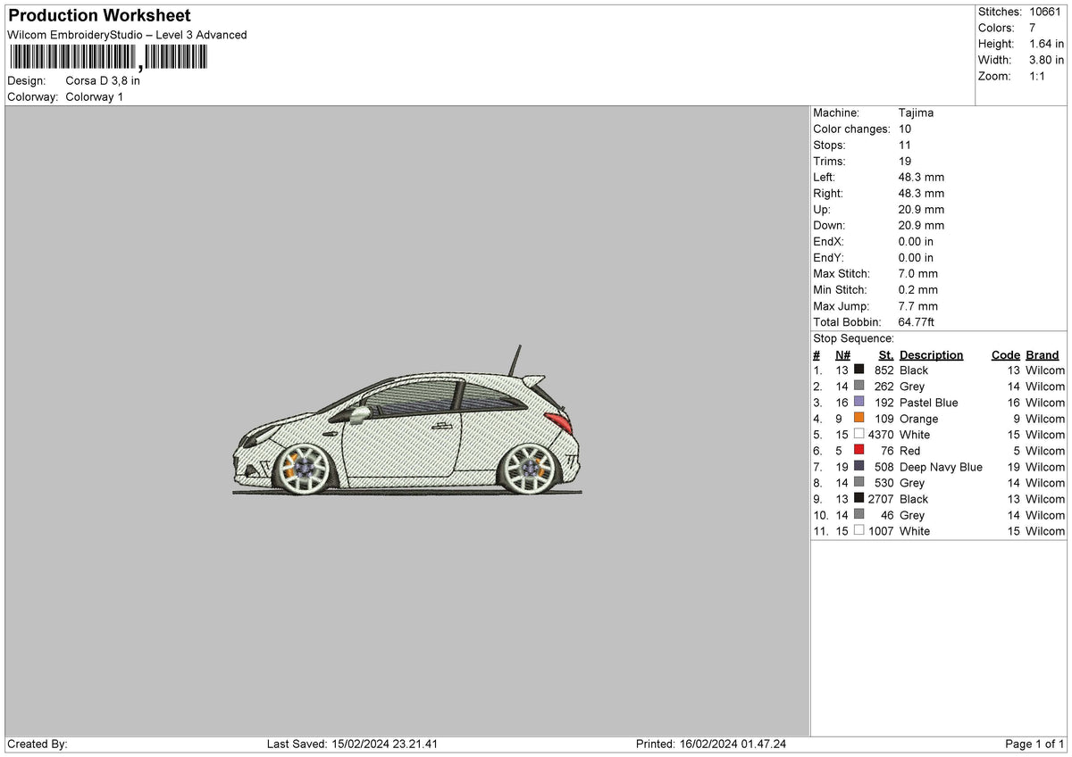 Car 1502 Embroidery File 6 sizes