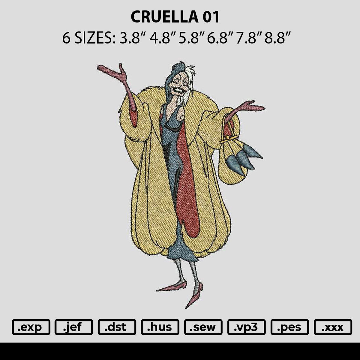 Cruella 01 Embroidery File 6 sizes