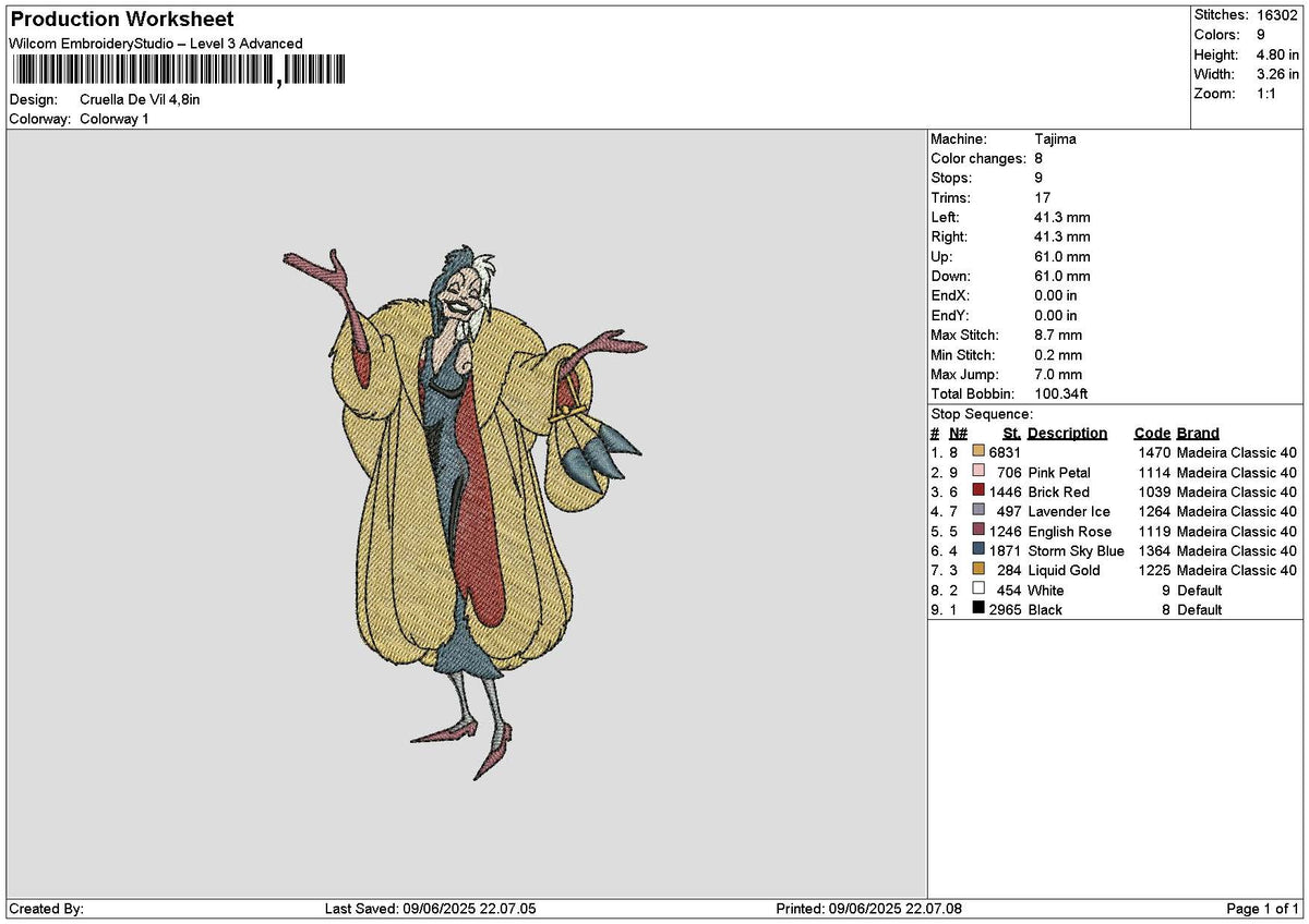 Cruella 01 Embroidery File 6 sizes