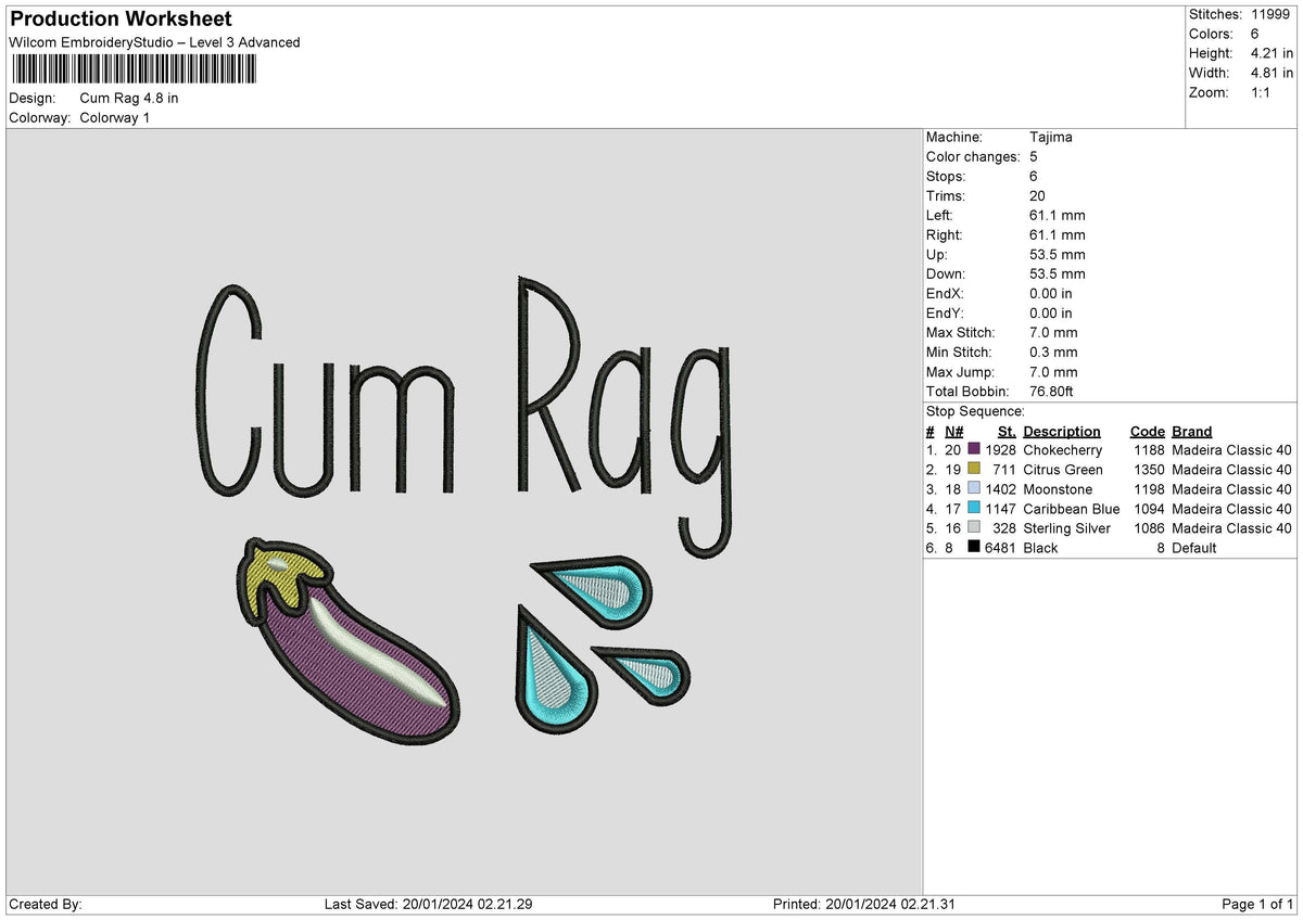 Cumrag Embroidery File 6 sizes