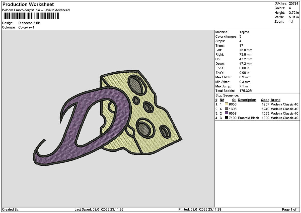 D Cheese Embroidery File 6 sizes