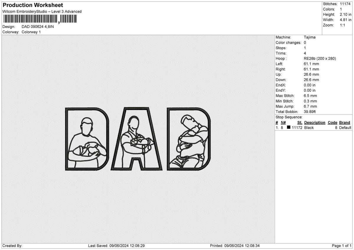 DAD 090624 Embroidery File 6 size