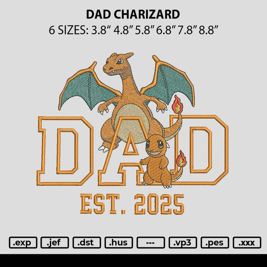 Dad Charizard Embroidery File 6 sizes