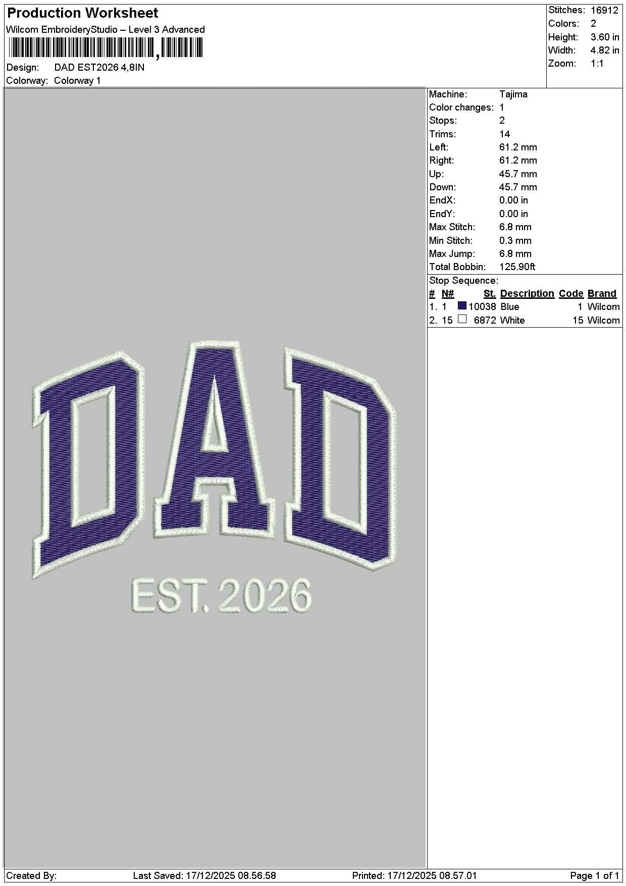 Dadtext 26 Embroidery File 6 sizes