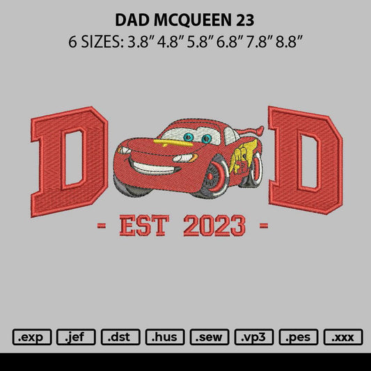 Dad Mcqueen 23 Embroidery File 6 sizes