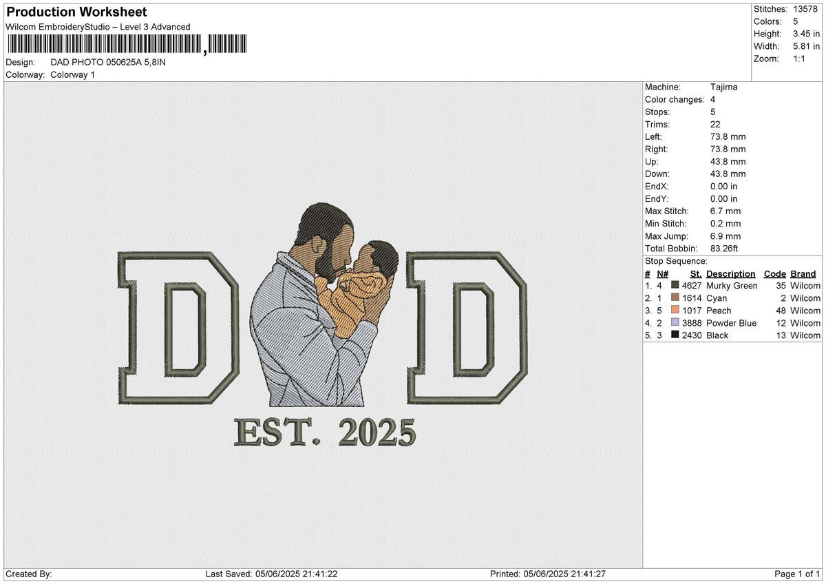 DAD PHOTO 050625A Embroidery File 6 size