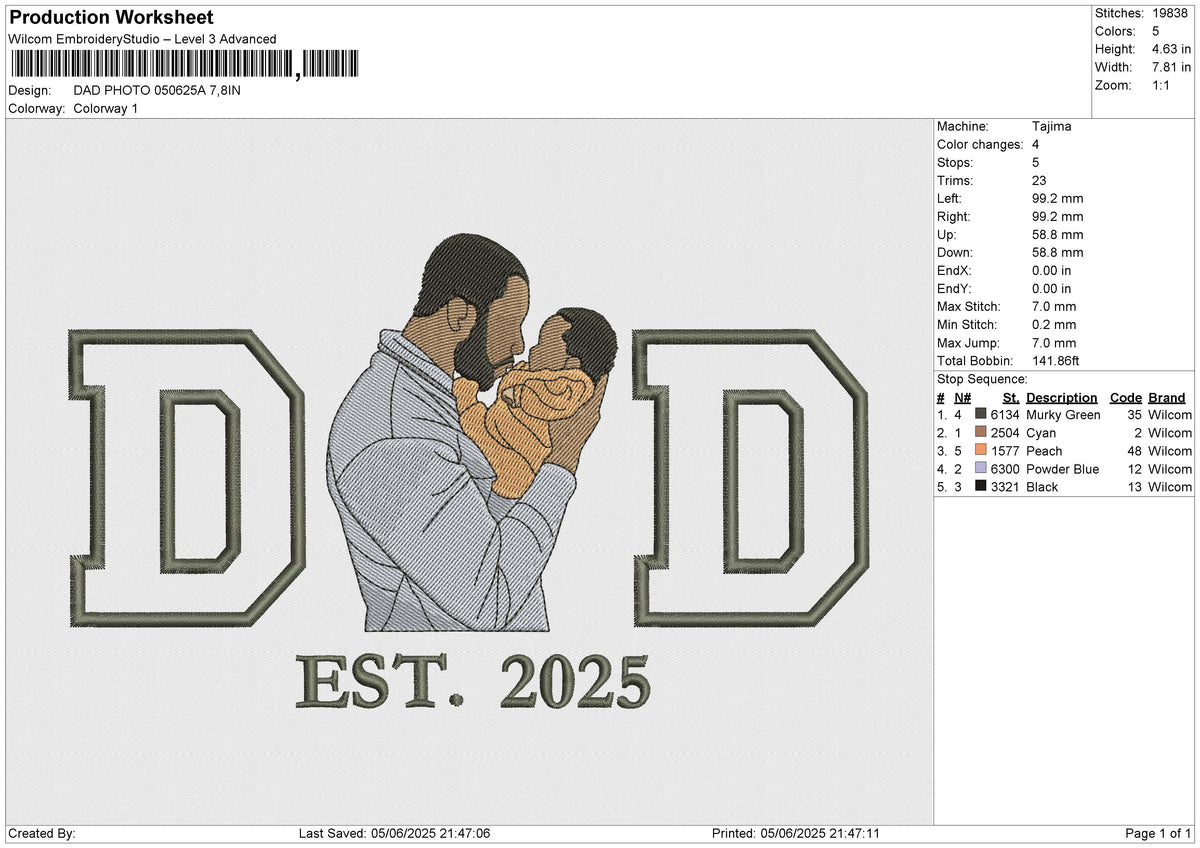 DAD PHOTO 050625A Embroidery File 6 size