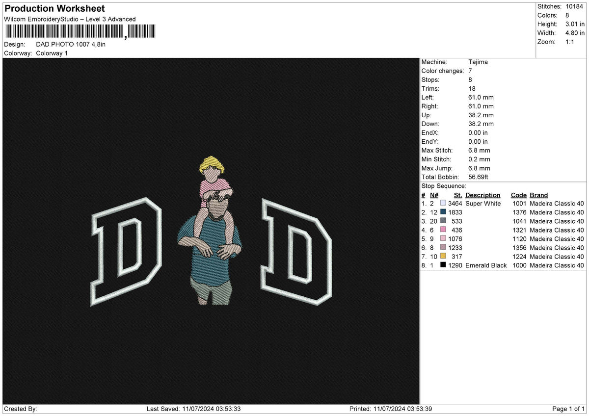 DAD PHOTO 1007 Embroidery File 6 size
