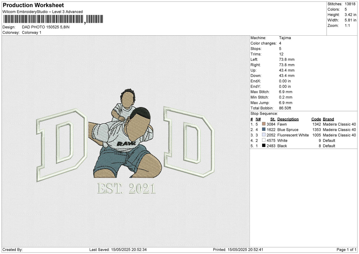 DAD PHOTO 150525 Embroidery File 6 size