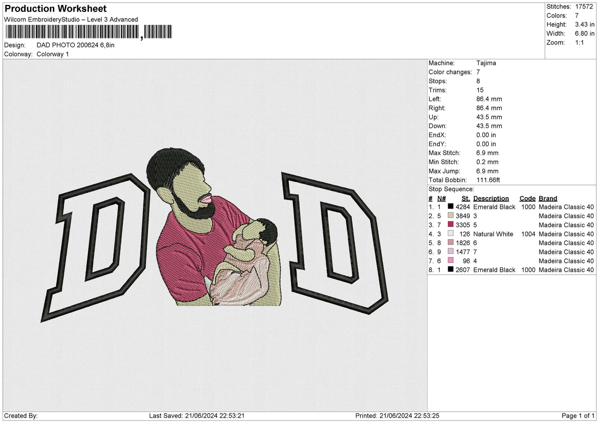 DAD PHOTO 200624 Embroidery File 6 size