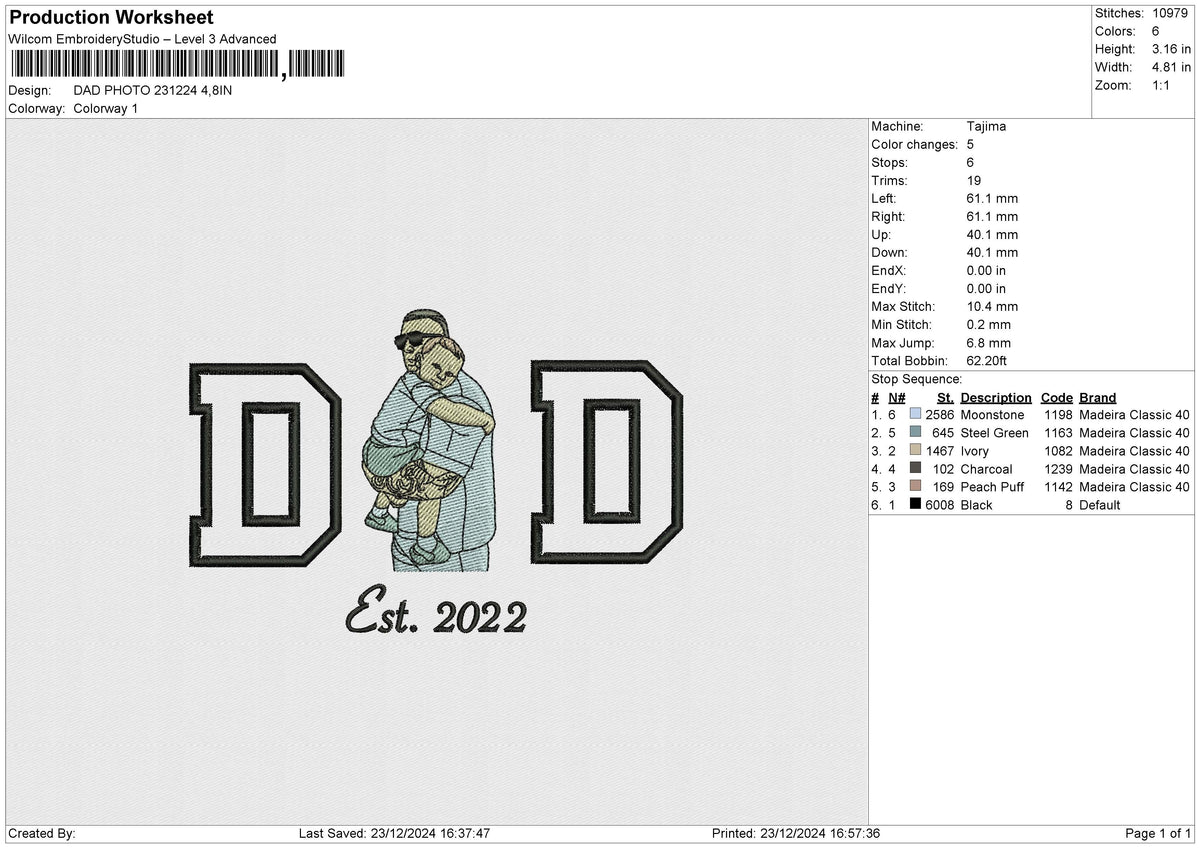 DAD PHOTO 231224 Embroidery File 6 size