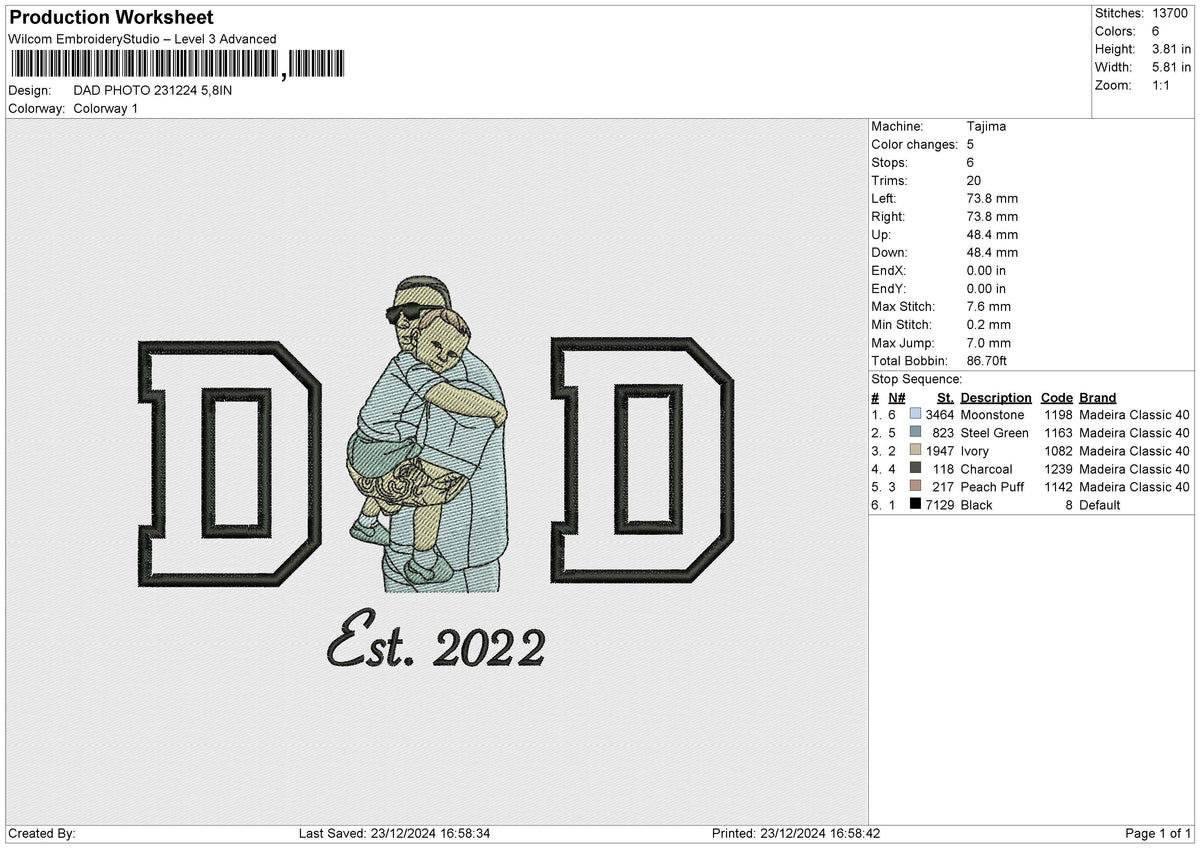 DAD PHOTO 231224 Embroidery File 6 size