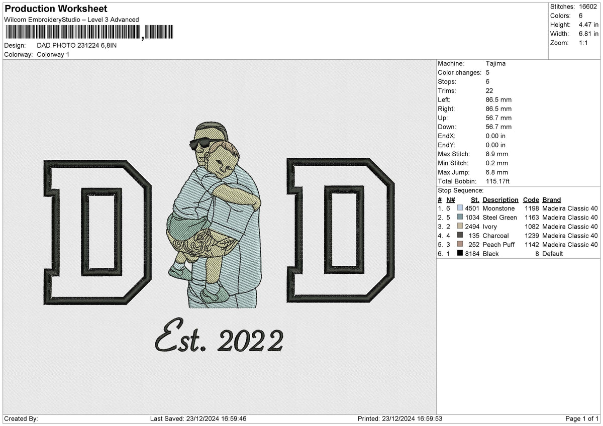DAD PHOTO 231224 Embroidery File 6 size