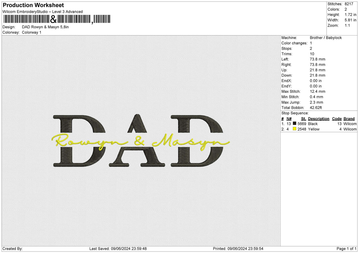 DAD Rowyn Masyn Embroidery File 6 size