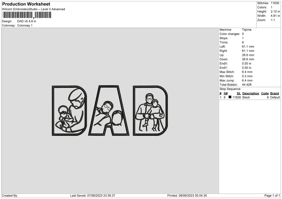 Dad V5 Embroidery File 6 sizes