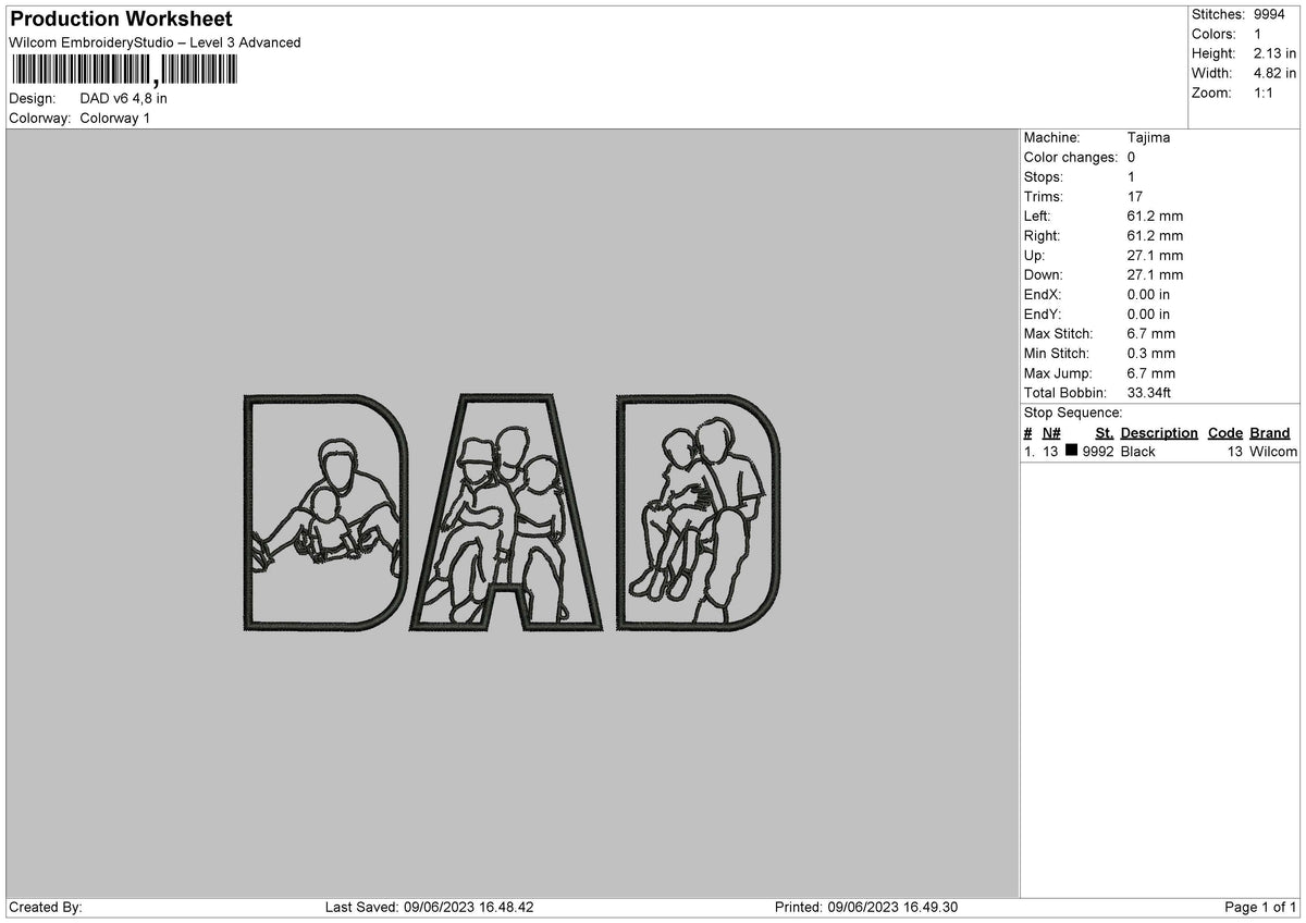 Dad V6 Embroidery File 6 sizes