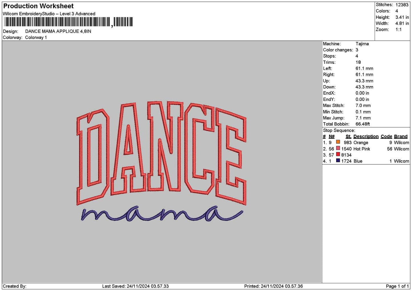 Dance App Embroidery File 6 sizes