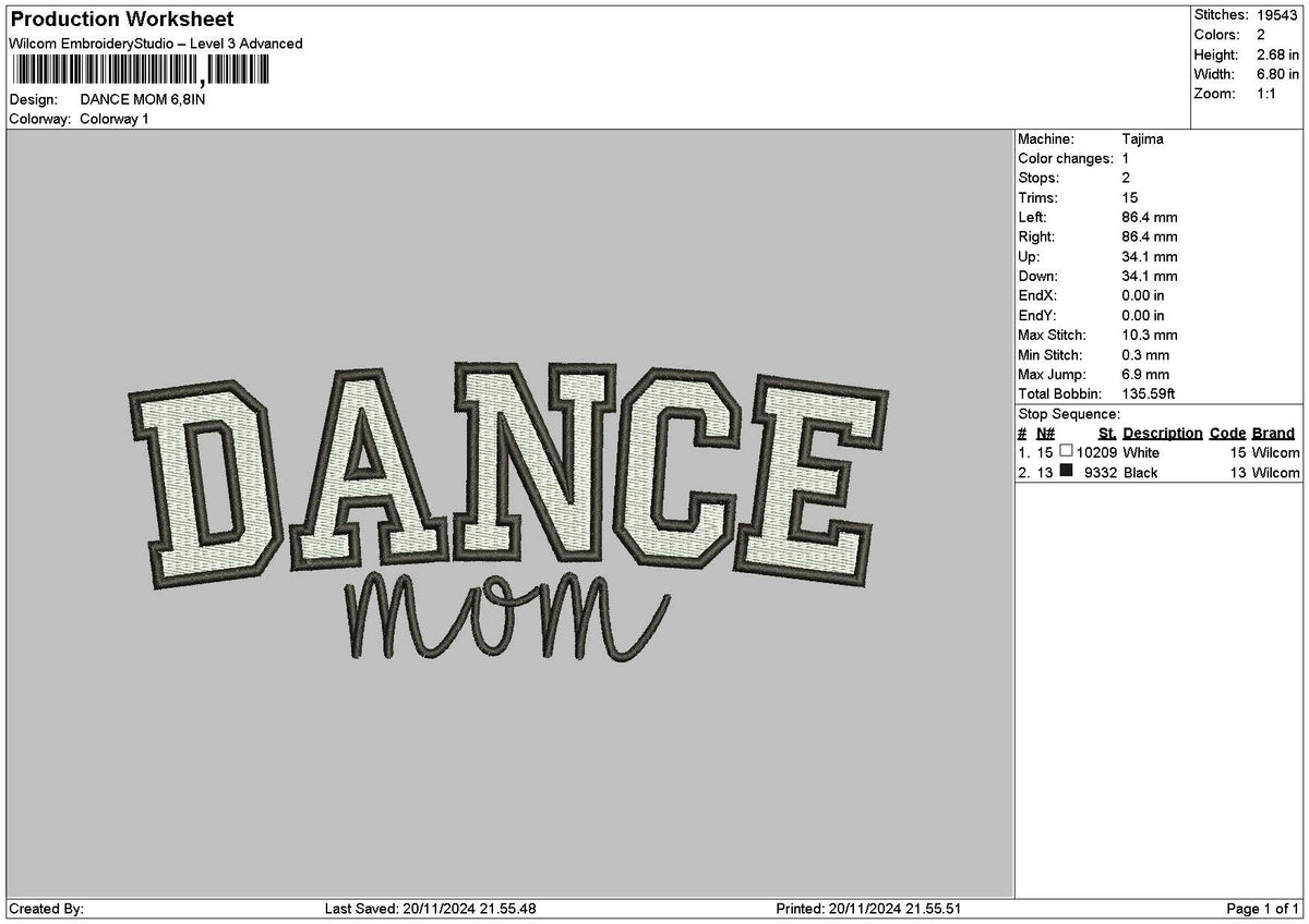 Dancemomtext Embroidery File 6 sizes