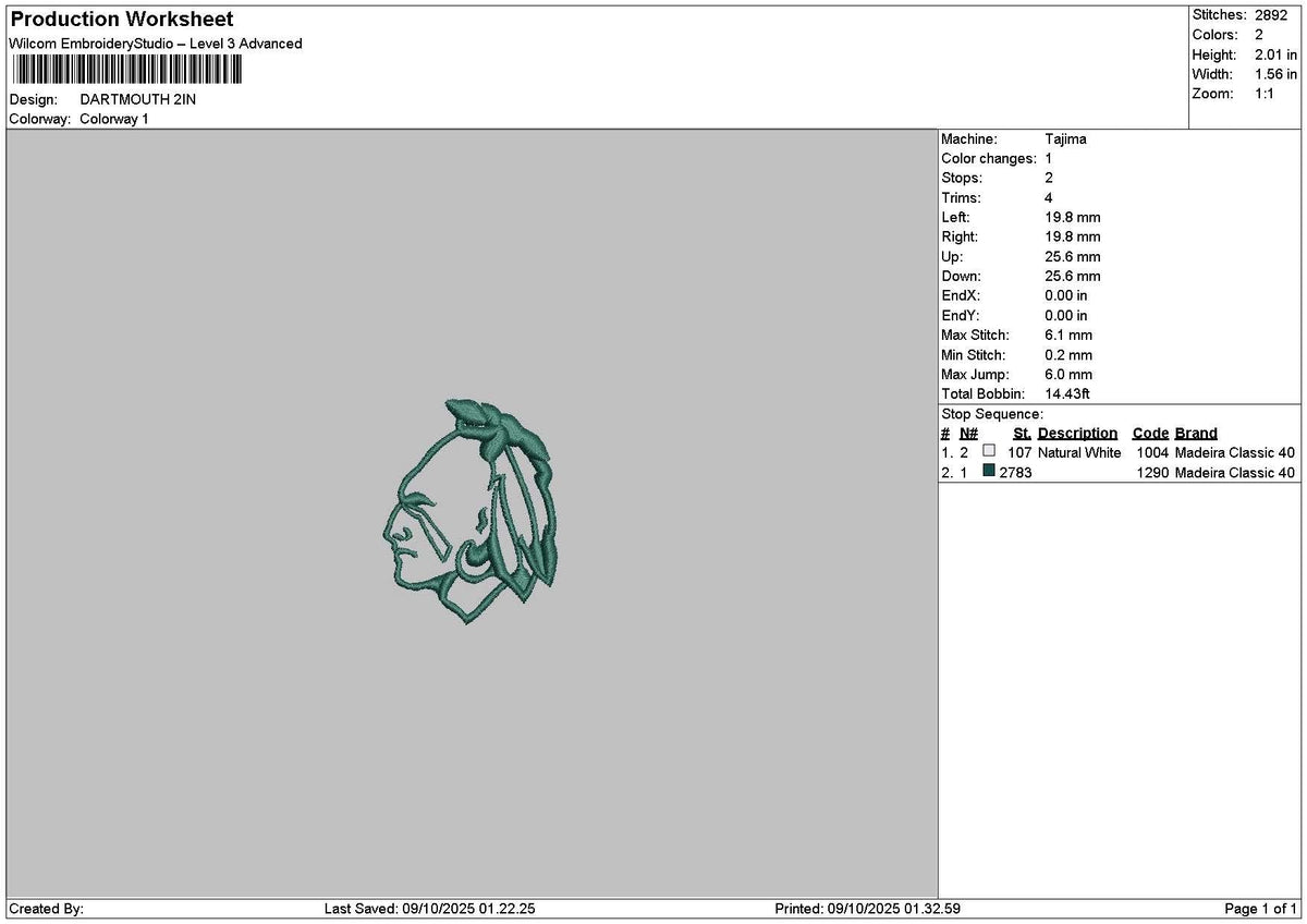 Head 0910 Embroidery File 6 sizes