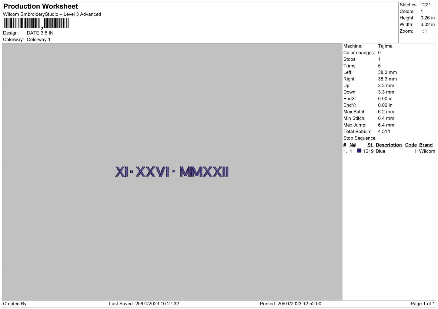 Roman Date Embroidery File 6 sizes