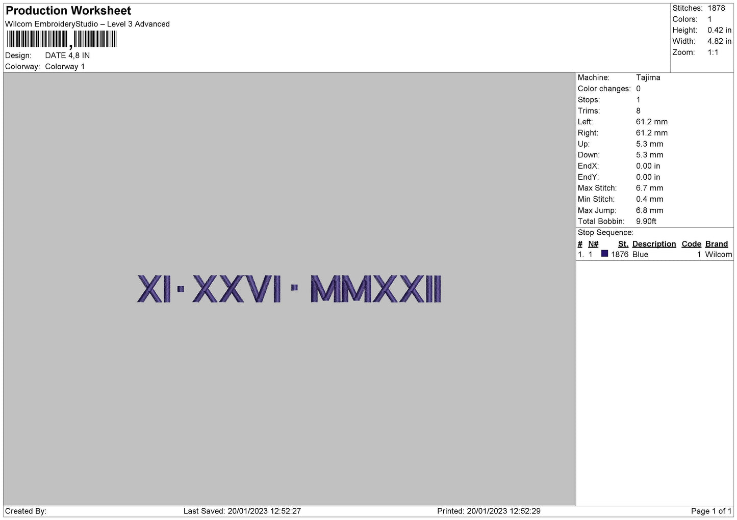 Roman Date Embroidery File 6 sizes
