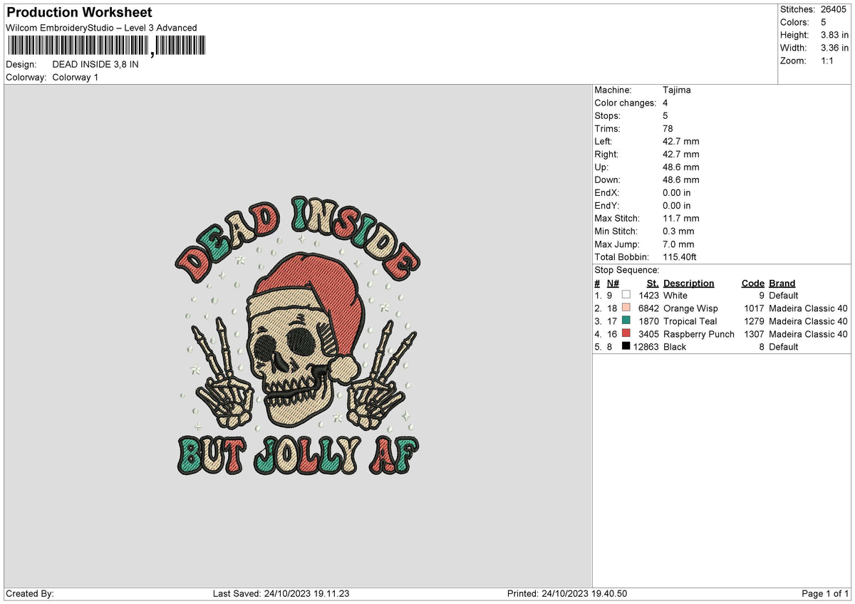 Skull Peace Xmas Embroidery File 6 sizes