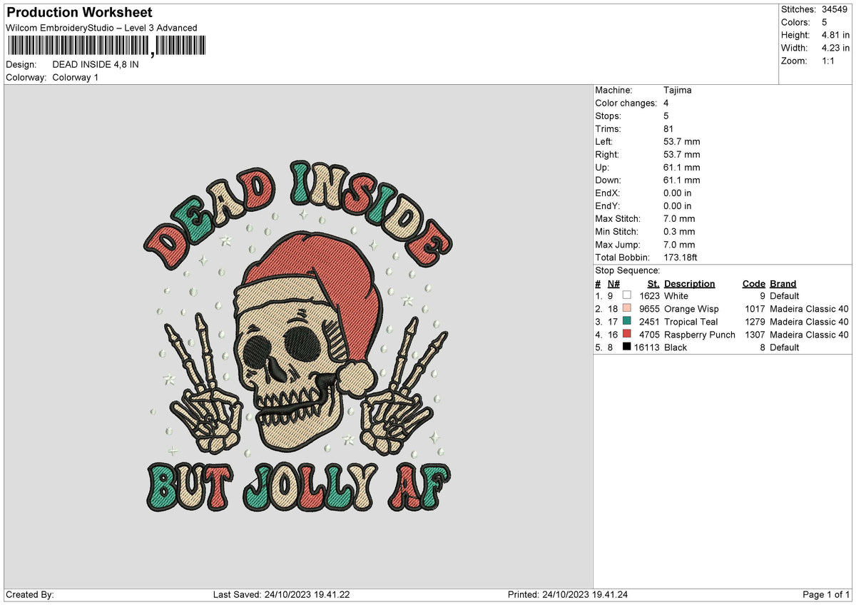 Skull Peace Xmas Embroidery File 6 sizes