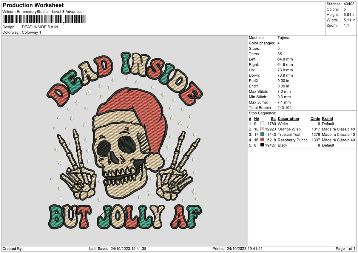 Skull Peace Xmas Embroidery File 6 sizes