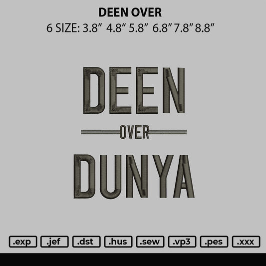 Deen Over Embroidery File 6 Sizes
