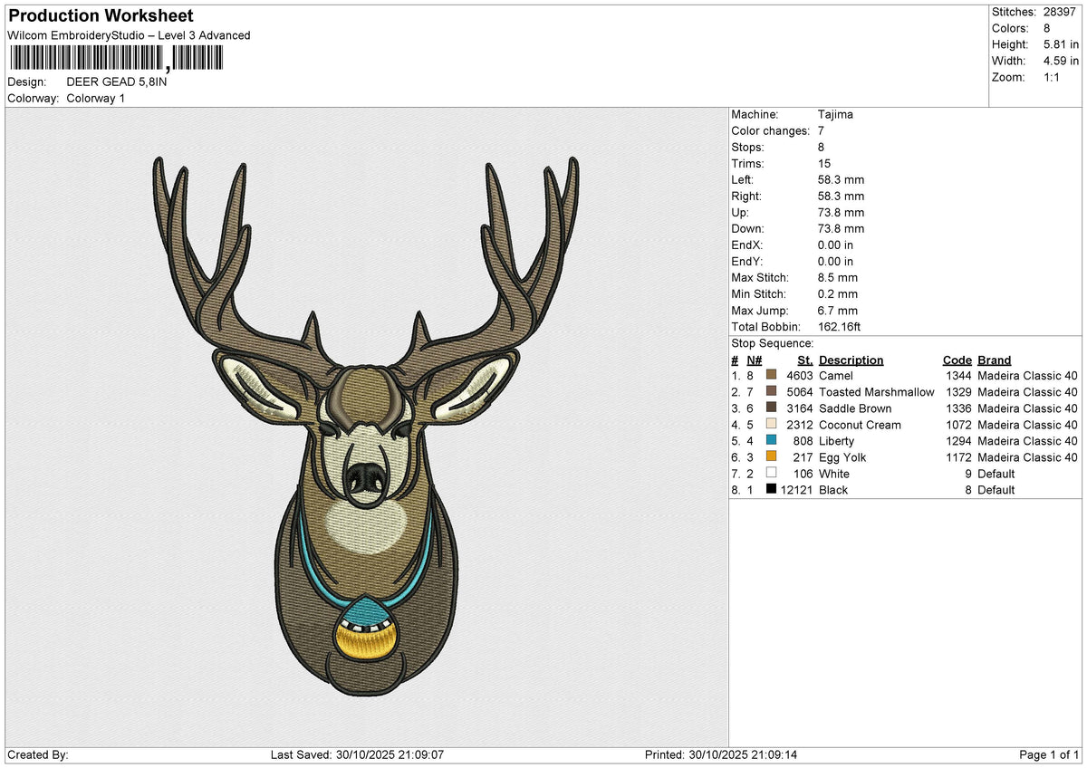 DEER GEAD Embroidery File 6 sizes