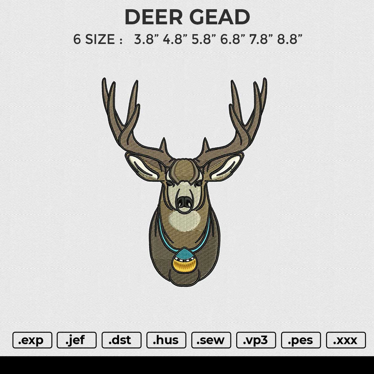 DEER GEAD Embroidery File 6 sizes