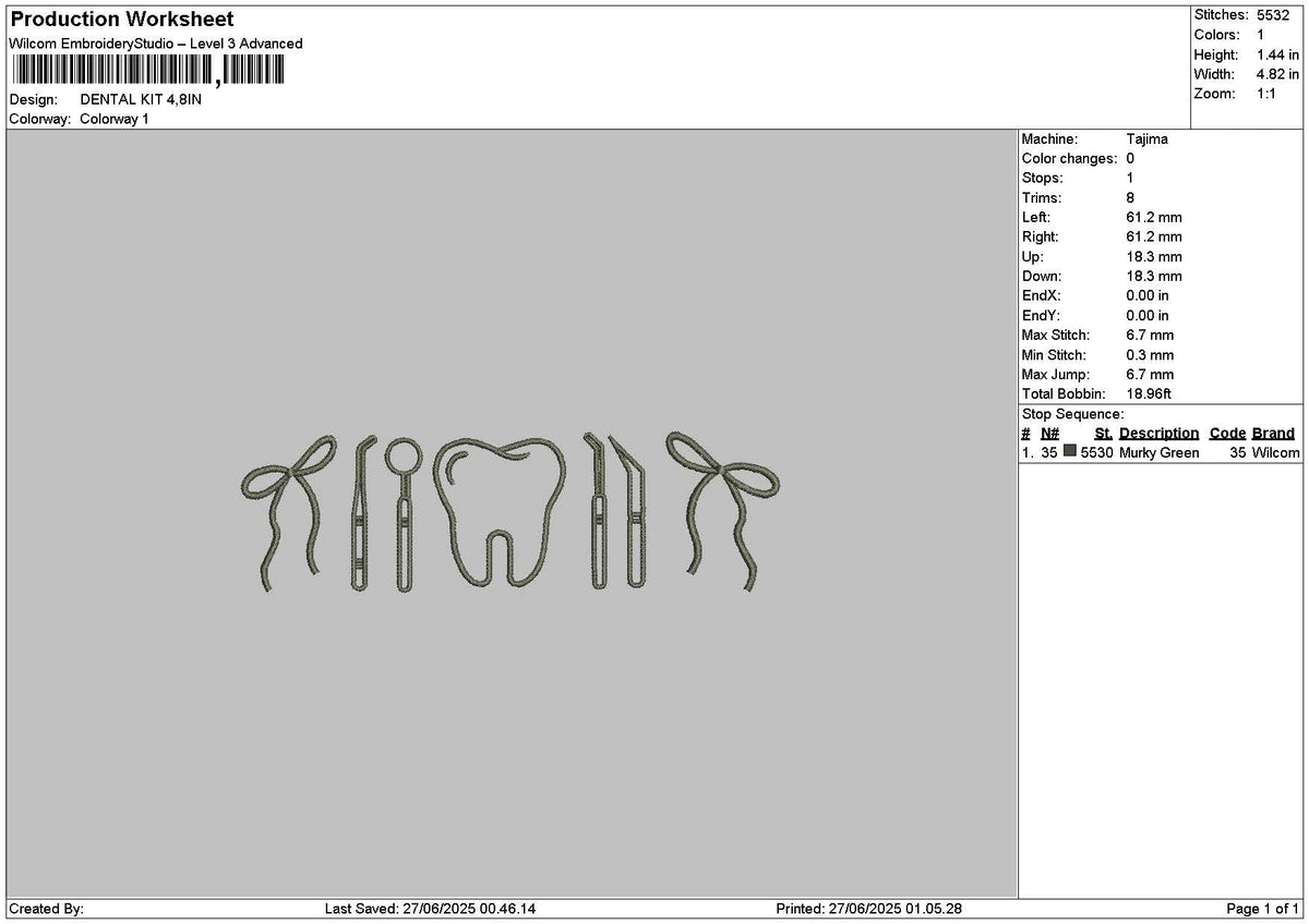 Dental Kit 2706 Embroidery File 6 sizes