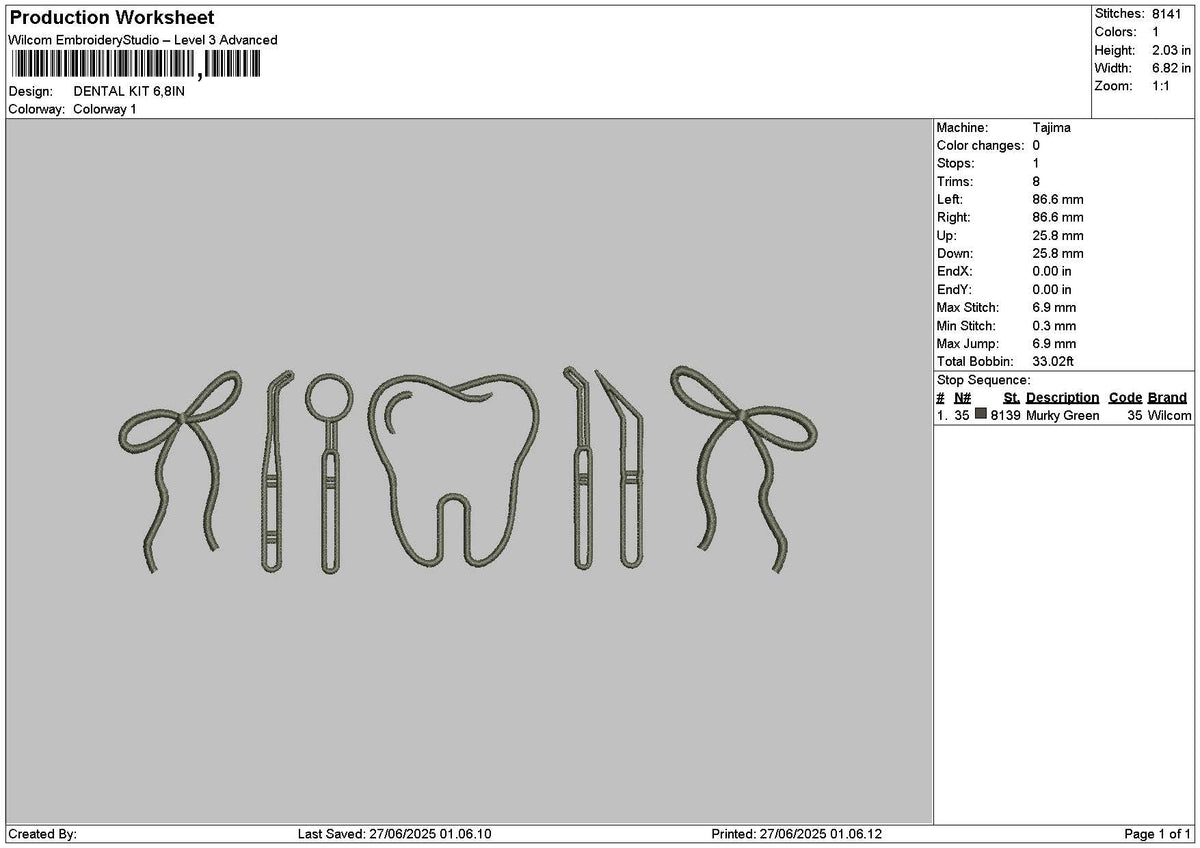 Dental Kit 2706 Embroidery File 6 sizes