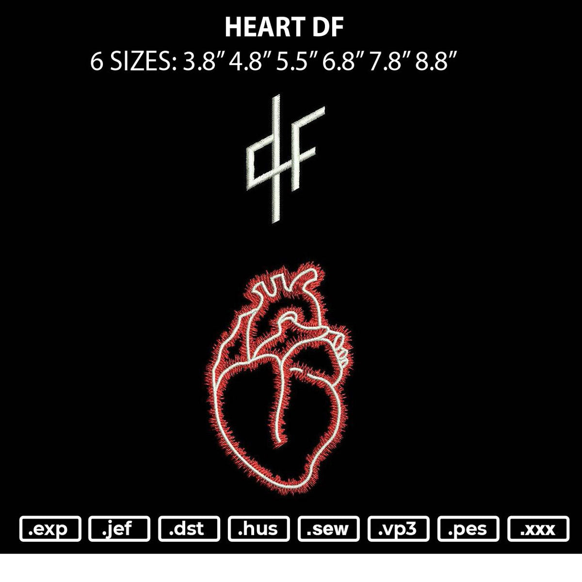 Heart Df Embroidery File 6 sizes