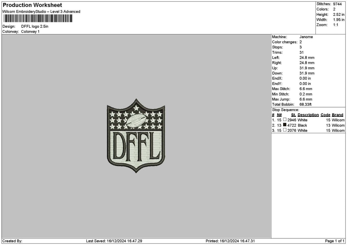 Dffltext Embroidery File 6 sizes