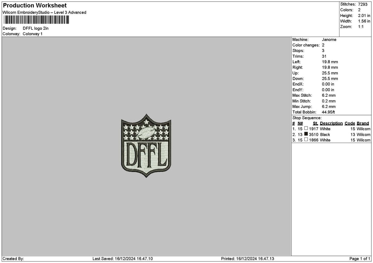 Dffltext Embroidery File 6 sizes