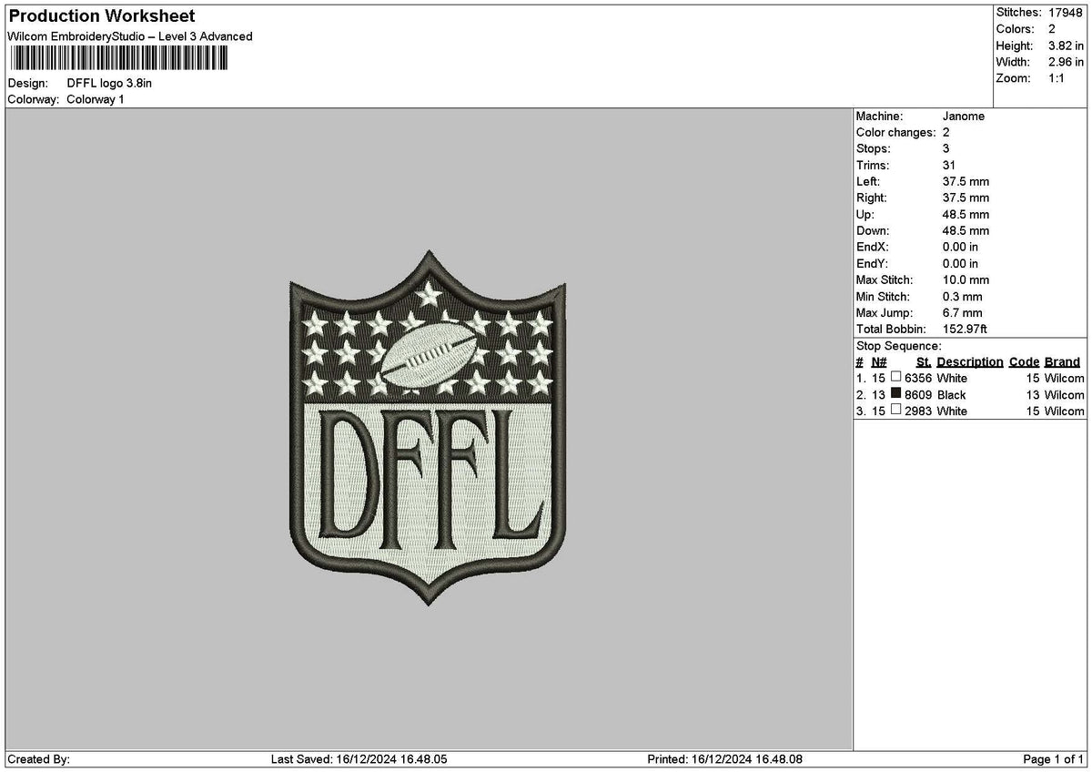 Dffltext Embroidery File 6 sizes