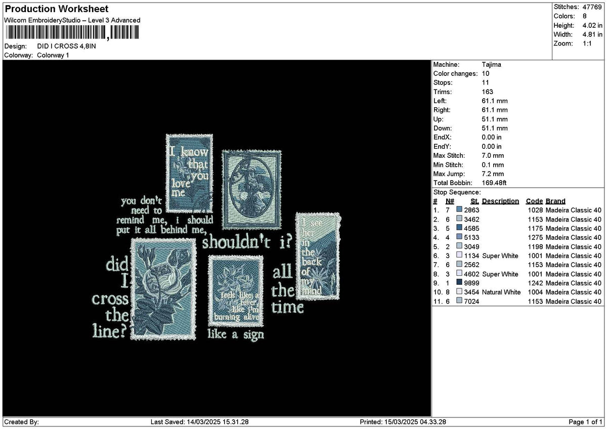 Crosstext 03 Embroidery File 6 sizes