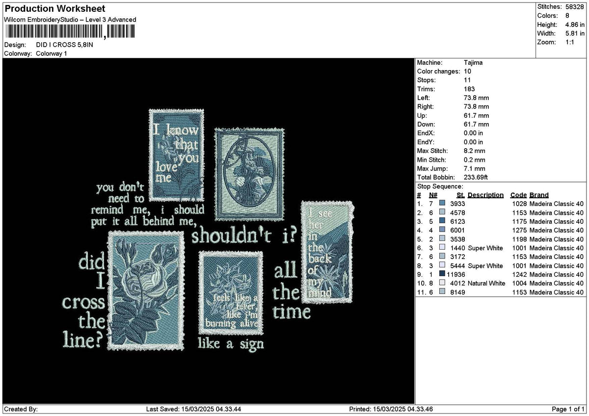 Crosstext 03 Embroidery File 6 sizes